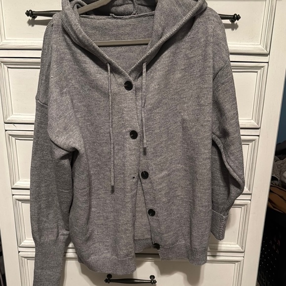 Sweaters - Gray Button-Up Hoodie (Oversized)